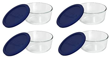 【中古】【輸入品・未使用】(4-Cup (Pack of 4) Blue) - Pyrex Storage 4 Cup Round Dish Clear with Blue Lid Pack of 4 Containers