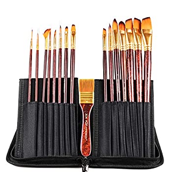 yÁzyAiEgpzTranson Professional Art Paint Brushes with Case 15pcs for Artists Watercolour Acrylic Gouache Oil Painting Tempera and Body Painting