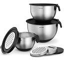 【中古】【輸入品・未使用】ステンレススチール ミキシングボウル 蓋付き ネスティングボウル おろし器付き ハンドル 注ぎ口付き 気密蓋 滑り止めミキシングボウル...