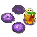 【中古】【輸入品・未使用】AMOYSTONE 4個 瑪瑙コースター パープル ユニークなストーンコースター ドリンク 新築祝い ギフト 3.5~4インチ