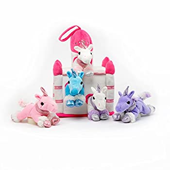 【中古】【輸入品 未使用】Plush Unicorn Castle with Animals - Five (5) Stuffed Animal Unicorns in Play Carrying Castle Case - White by Unipak