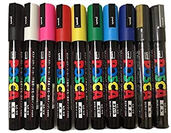 楽天アトリエ絵利奈【中古】【輸入品・未使用】Uni-ball Posca Pc-5m [10 Pen Set] Includes 1 of Each - Black White Pink Red Yellow Green Blue Light Blue Silver and Gold by posca