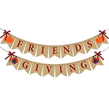 【中古】【輸入品・未使用】Friendsgivingバナー 黄麻布 | 感謝祭のデコレーション | 感謝祭の黄麻布バ..