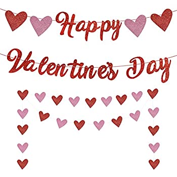 楽天アトリエ絵利奈【中古】【輸入品・未使用】Happy Valentines Day バナー 赤いキラキラ バレンタインデー パーティーデコレーション バレンタインデー ガーランド バレンタインフォト小道具