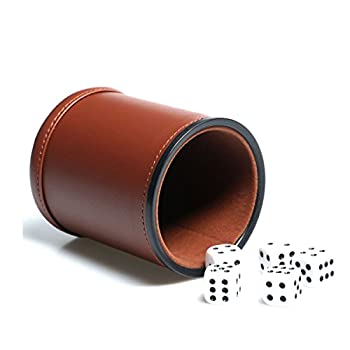 【中古】【輸入品・未使用】Leather Dice Cup Set Felt Lining Quiet Shaker with 5 Dot Dices for Farkle Yahtzee GamesBrown
