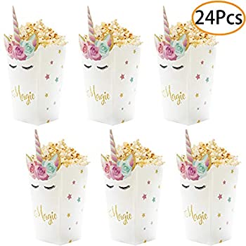 【中古】【輸入品・未使用】24Pcs Unicorn Birthday Party Supplies Unicorn Popcorn Box Snack Treat Box Candy Cookie Container For Baby Shower Bridal Shower Unicorn