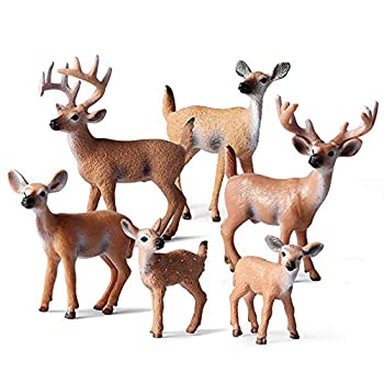6個パック 森の動物 鹿のフィギュア おもちゃ 森の動物フィギュア ケーキトッパー パーティー用品 ホームクリスマス 牡鹿 子鹿 装飾 ベビーシャ