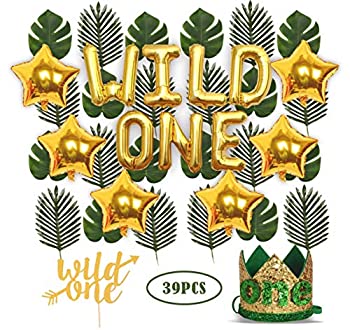 【中古】【輸入品・未使用未開封】Wild One 誕生日デコレーション | 1歳の赤ちゃん 女の子/男の子の誕生日パーティーハット グリーンクラウン グリーンヘアバンド付き | 24個の人