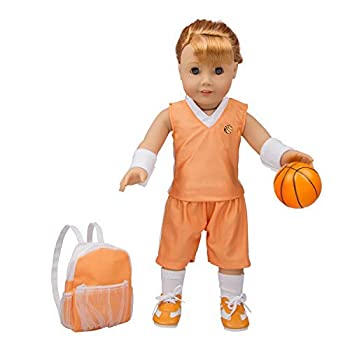 【中古】【輸入品・未使用】アメリカンガールドール用 バスケットボールユニフォーム ジャージーシャツ ショーツ ヘッドバンド 髪ゴム 靴下 スニーカー バックパック バスケ