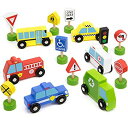 【中古】【輸入品・未使用】Imagination Generation 15ピース 忙しい都市 木製道路標識&作業車 プレイセット 溝付き木製収納ボックス付き|詳細画像