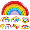 【ポイントアップ中！】【中古】【輸入品・未使用未開封】Lewo Wooden Rainbow Stacking Game Learning Toy Geometry Building Blocks Educational Toys for Kids Baby Toddlers