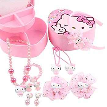 【中古】【輸入品・未使用未開封】Yefashion ガールズ キッズ ジュエリーセット + 収納ボックス ハローキティ ネックレス イヤリング リング ヘアアクセサリー