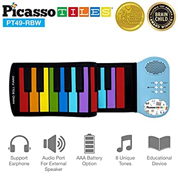 【ポイントアップ中！】【中古】【輸入品・未使用未開封】PicassoTiles PT49 キッズ 49キー 柔軟 ロールアップ 教育 電子 デジタル 音楽 ピアノ キーボード 録音機能付き 8種類のトーン 教育デモ曲6本 内