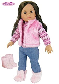 yÁzyAiEgpzDoll Clothes for 18 Inch Doll 4 Pc. Doll Outfit Set of Pink Fur Vest Shirt Jeans and Fur Boots Made by Sophia's Fits