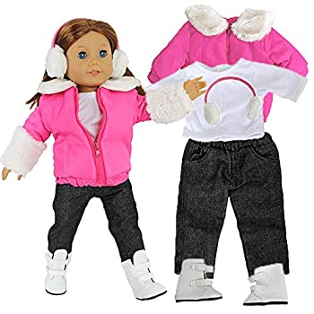 【中古】【輸入品・未使用】アメリカンガール人形のための冬の雪の服：ジャケット、シャツ、ジーンズ、ブーツ、イヤーマフの5点セット。