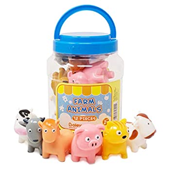 yÁzyAiEgpzBoley Small Bucket Farm Animals - 12 piece Farm Animal toys features cow chicken pig and more - Perfect party gift for anyone giving ed