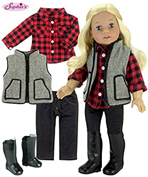 yÁzyAiEgpzWinter Doll Outfit with Boots by Sophia's Includes Red Chequered Shirt Pants Vest & Tall Boots for 46cm Dolls