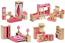 【中古】【輸入品・未使用】Giraffe 4 Set Pink Wooden Dollhouse Furniture Miniature Bathroom/ Kid Room/ Bedroom/ Kitchen House Furniture Dollhouse