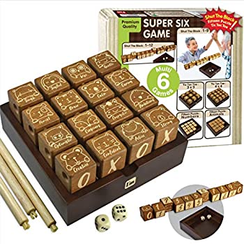 【中古】【輸入品 未使用】Super SIX 木製マルチボードゲーム Tic Tac Toe Shut The Block 15個の数字スライドパズル 子供と家族に