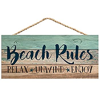 【中古】【輸入品・未使用】Beach Rules Relax Unwind Enjoy 古色仕上げ 5 x 10 木製 板 つり看板