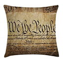 【中古】【輸入品・未使用】Ambesonne アメリカ合衆国 スローピロー クッションカバー ヴィンテージ 憲法 テキスト オブ アメリカ 7月4日の画像 装飾...