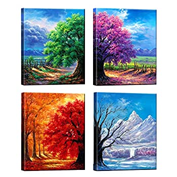 【中古】【輸入品・未使用未開封】Nuolanart- 4シーズンモダン風景 4パネルフレームキャンバスプリントウォールアート すぐに掛けられる -P4L3040X4-03