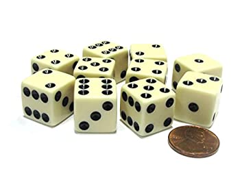 【中古】【輸入品・未使用】Set of 10 Six Sided Square Opaque 16mm D6 Dice - Ivory with Black Pip Die by Koplow Games 1