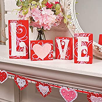 【中古】【輸入品・未使用】Love Blocks Wooden V-day Gift Table Top Decoration Home Accent Red Pink White Scrolls Heart Shape Design Romantic Sign L O V E Words Va