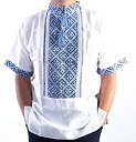 【中古】【輸入品・未使用】Rushnichok Vyshyvankaメンズウクライナ刺繍シャツハンドメイドホワイトブルーリネン半袖S