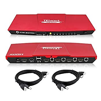 【中古】【輸入品・未使用】TESmart 4K 4x1 KVMスイッチ HDMI 4ポート 3840x2160@30Hz 5フィート KVMケーブル2本付き USB 2.0デバイス対応 コンピューター/サーバー/DVRを4