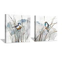 【中古】【輸入品・未使用】抽象画 鳥 ウォールアート リードの上の動物 水彩画アートワーク プリント 寝室用 (12インチ x 12インチ x 2パネル)