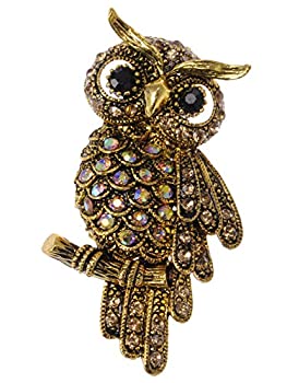 【中古】【輸入品・未使用】Alilang アンティーク マルチカラー クリスタル ラインストーン パーチ 小さなフクロウ 枝 ピン ブローチ