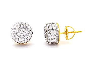 【中古】【輸入品・未使用】メンズ 18K イエローゴールド仕上げ キュービックジルコニア キュービックジルコニア ラウンドスタッド スクリューバック 10mm ...