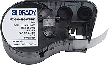 ͢ʡ̤ѡBrady MC-500-595-WT-BK Vinyl B-595 Black on White Label Maker Cartridge 25' Width x 1/2 Height For BMP51/BMP53 Printers by Brady