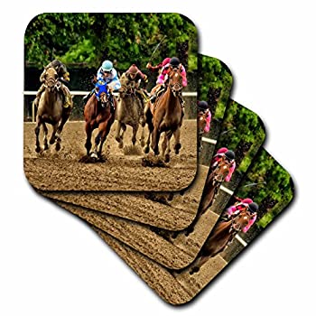 【中古】【輸入品・未使用】(set-of-4-Soft) - 3dRose cst_98372_1 Horses and Jockeys Racing to Fini..