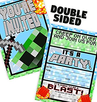 šۡ͢ʡ̤ѡPixel Party LARGE Invitations - 12 Invitations + 12 Envel...