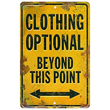 【中古】【輸入品・未使用】HANGTIME Clothing Optional Beyond This Point ノベルティパーキングサイン ファニーアンティーク調メタル壁装飾 ビンテージ 20.32×30.48cm 錆