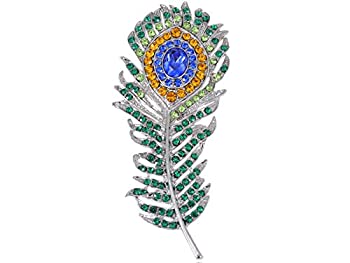 【中古】【輸入品・未使用】Alilang Art Deco Silvery Tone Peacock Feather Pin Brooch With Green Bl..