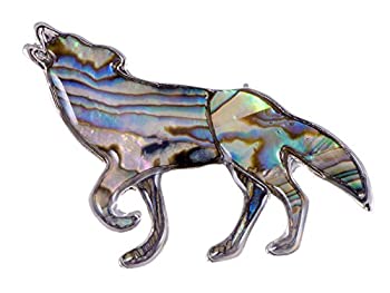 【中古】【輸入品・未使用】アリランシルバートーンAbaloneマルチColoredストーンIridescent Wolfコヨーテブローチピン