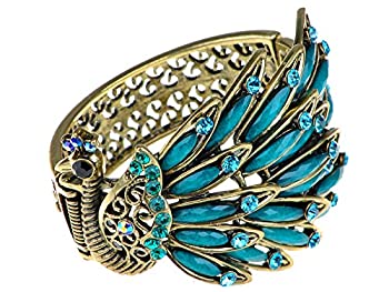 【中古】【輸入品・未使用】(Blue) - Alilang Womens Antique Golden Tone Peacock Bracelet Bangle With Turquoise Blue Gems