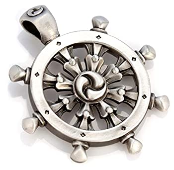【中古】【輸入品・未使用】Bico Dharmachakra ペンダント (E321) - 仏教の法輪 - サテンシルバー仕上げ