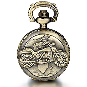 【中古】【輸入品・未使用】JewelryWeヴィンテージブロンズオートバイバイクMotoポケットウォッチアンティークネックレスペンダント31.5インチチェーンメンズギフト(ギフト
