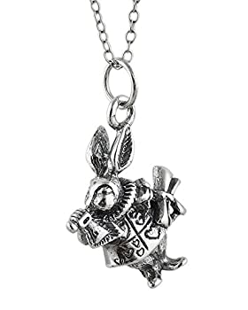 【中古】【輸入品・未使用】FashionJunkie4Life スターリングシルバー 3Dホワイトラビットチャームネックレス 18インチチェーン 不思議の国のアリス キャラクター