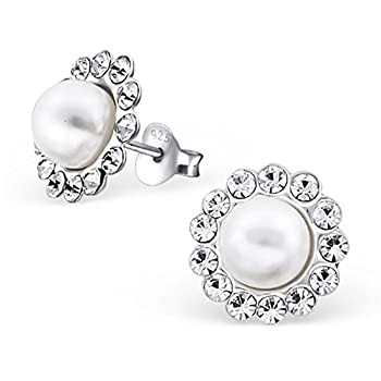 【中古】【輸入品・未使用】925スターリングシルバーラウンドクリスタルフラワーW /プラスチックPearセンタースタッドイヤリング21881