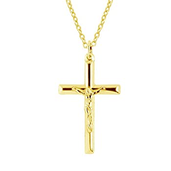 【中古】【輸入品・未使用】スターリングシルバー光沢ゴールドオーバーレイイタリアCrucifixクロスチャームペンダントネックレス