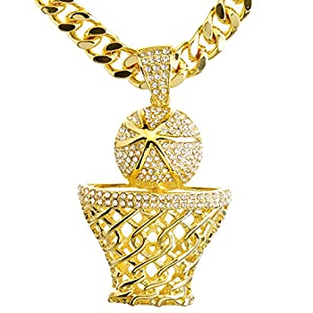 【中古】【輸入品・未使用】14金と銀メッキ 派手 バスケットボール フープ ペンダント 30インチ重みの..