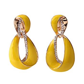 【中古】【輸入品・未使用】Grace Jun Largeゴールドメッキラインストーンエナメルのクリップイヤリング非ピアスの女性ステートメントイヤリング