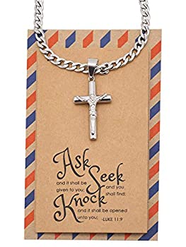 【中古】【輸入品・未使用】Quan Jewelry メンズ宗教的ギフト クロスネックレス インスピレーションを与える引用句付き キリスト教ギフト クロスペンダン...