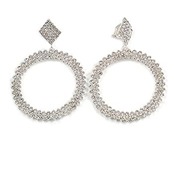 【中古】【輸入品・未使用】ステートメントクリアクリスタルフープクリップオンイヤリング シルバート..