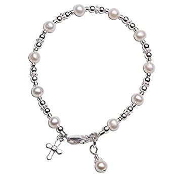 【中古】【輸入品・未使用】子供のスターリングシルバー洗礼と最初聖体拝領クロスブレスレットwith養殖真珠